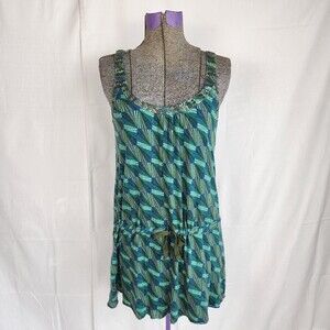 Free People Y2K 2000s Geometric Green Sequin Tunic Top Mini Dress Size 0